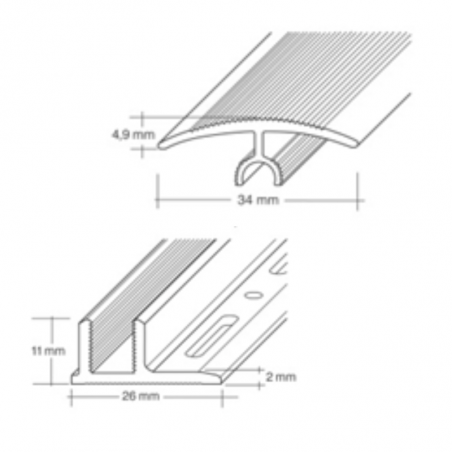 Profil de jonction base pvc à clipser Alu Argent 90cm