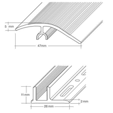 Profil d'aptation base pvc à clipser Alu Argent 90cm